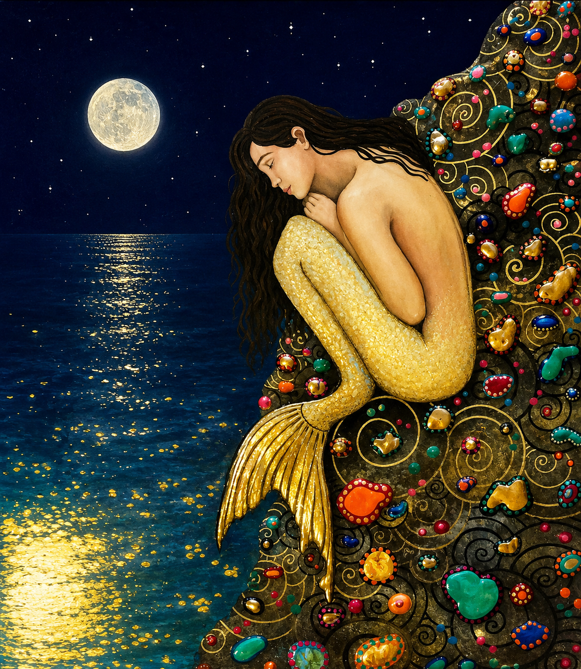 Sirena dorata sotto la luna
