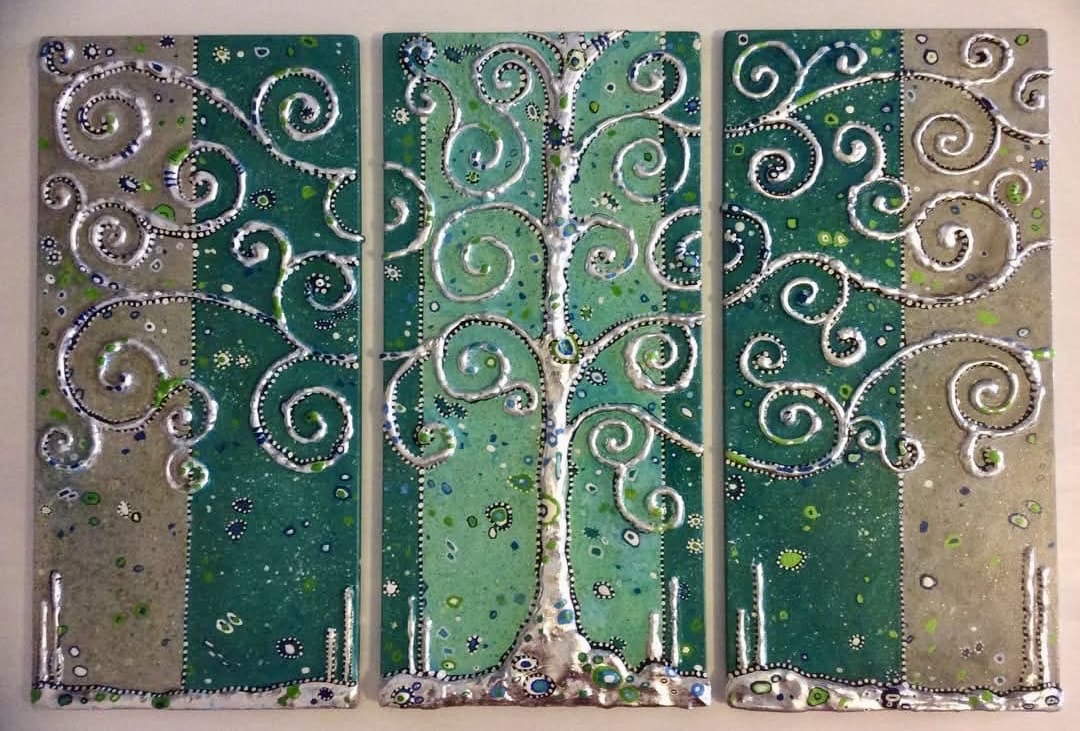 Albero verde e argento in trittico